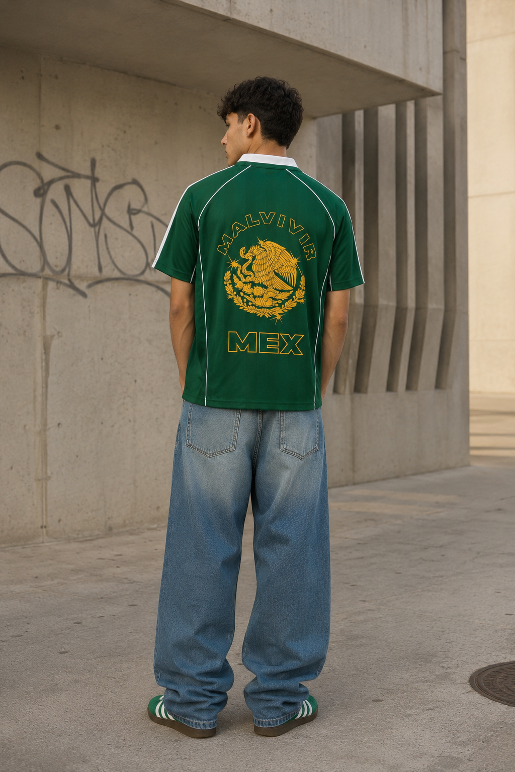 “MEX World Cup” Shadow Stripe Collared Soccer Jersey