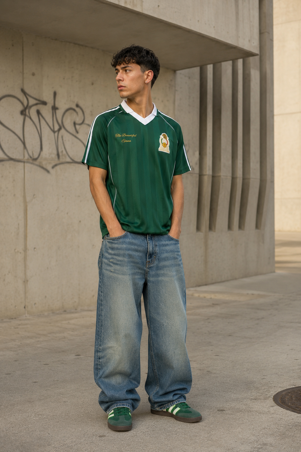 “MEX World Cup” Shadow Stripe Collared Soccer Jersey